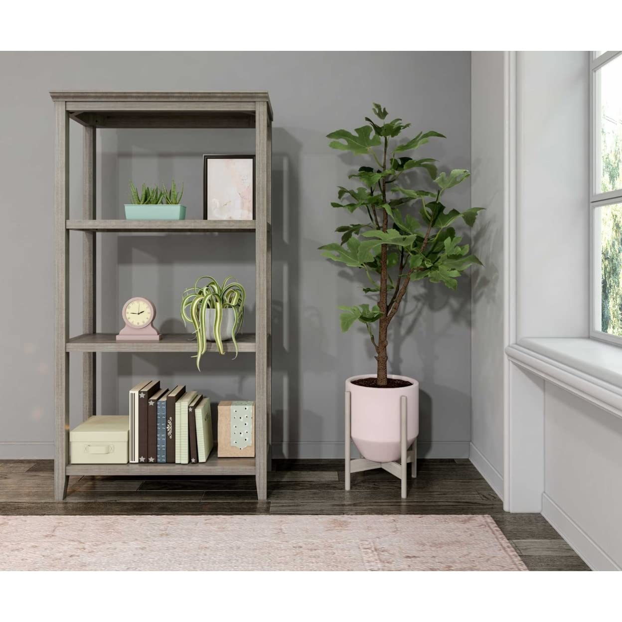 HomeRoots Pine and MDF 60' Bookcase with 2 Shelves in Washed Grey