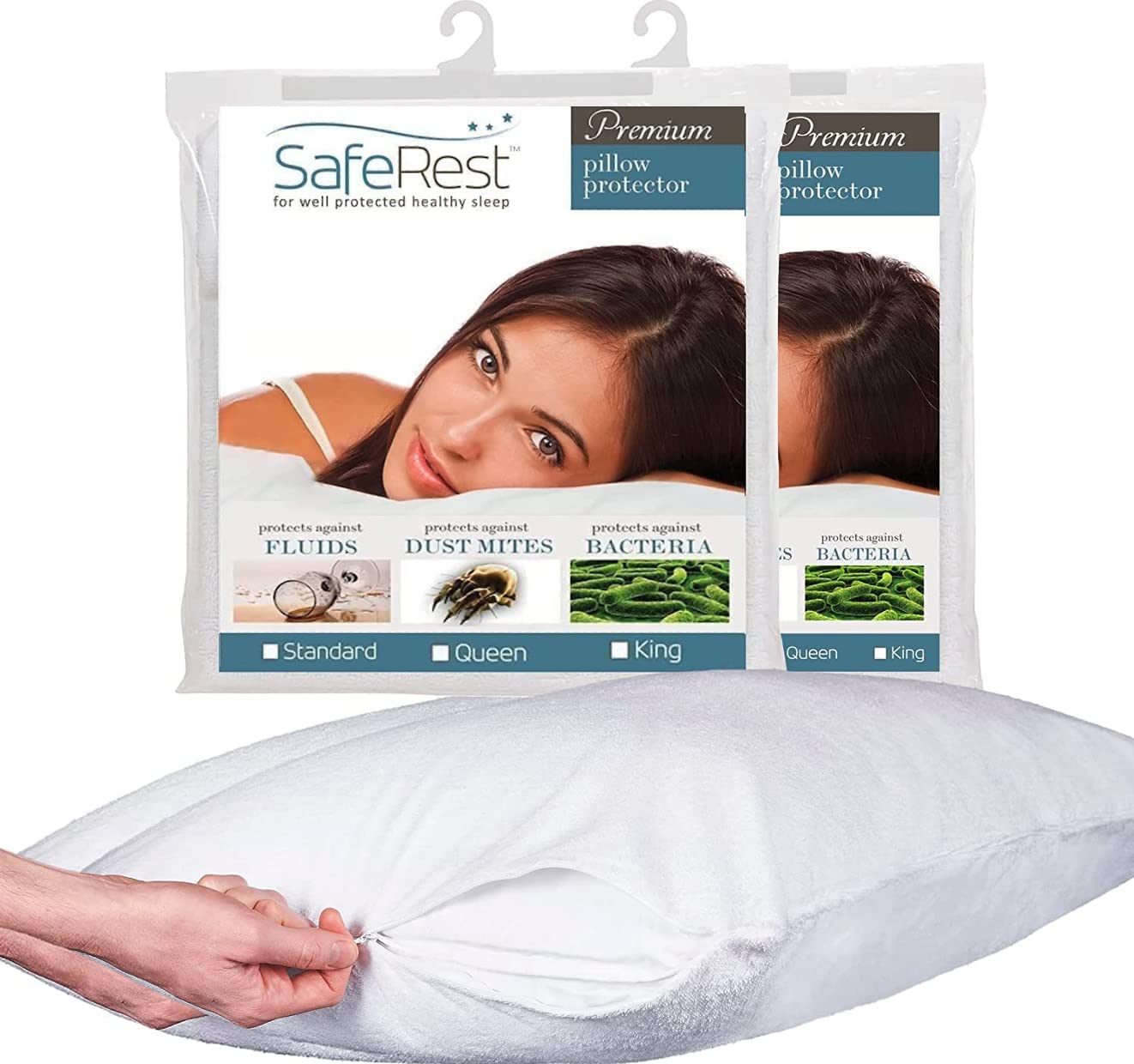 Pillow Protector - Pack Of 2 - Standard Size Waterproof Pillow Cover - Zippered Pillow Encasement For College Dorm Room, New Hom