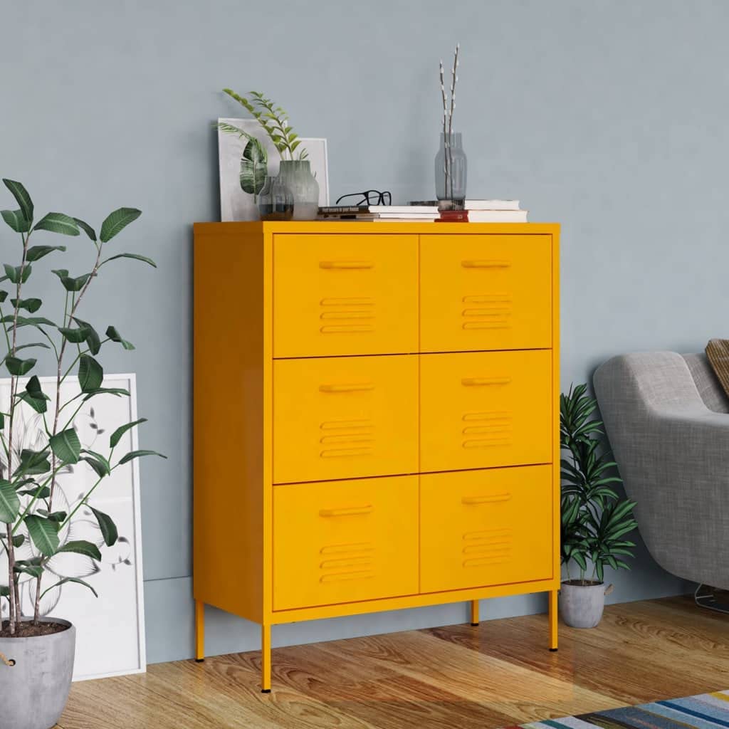 Furniking Drawer Cabinet Mustard Yellow 31.5&quot;x13.8&quot;x40&quot; Steel
