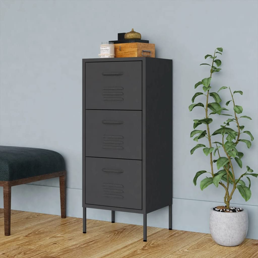 vidaXL Anthracite Storage Cabinet- Sturdy Steel Construction, Spacious Drawers, Adjustable Height, High Loading Capacity, Smooth Operating System, Ideal for Home & Office Decor