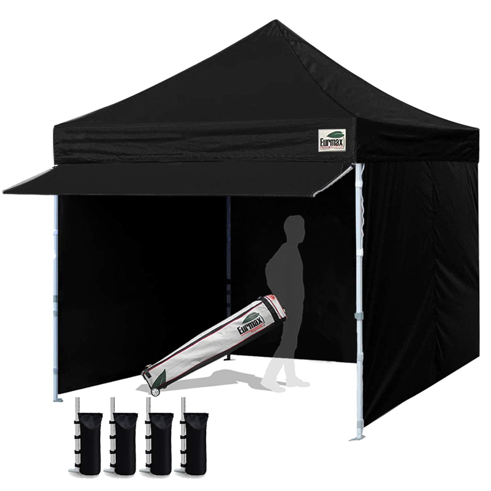 Eurmax USA 10 x 10 Pop up Canopy Commercial Tent Outdoor Party Canopies with 4 Removable Zippered Sidewalls and Roller Bag Bonus
