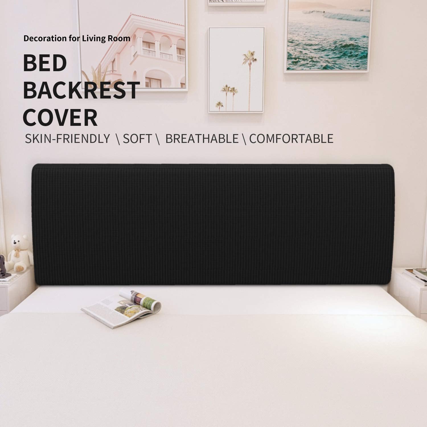 Easy-Going Stretch Bed Headboard Slipcover, Small Square Jacquard Furniture Cover, Dustproof Protector Cover For Bedroom Decor (