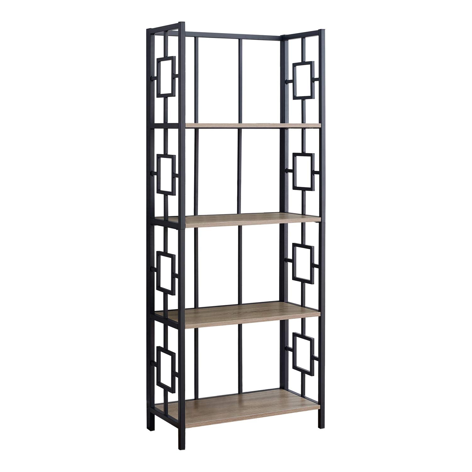 Monarch Specialties I 3616 Bookshelf, Bookcase, Etagere, 4 Tier, 62&quot; H, Office, Bedroom, Metal, Laminate, Brown, Black, Contemporary, Modern