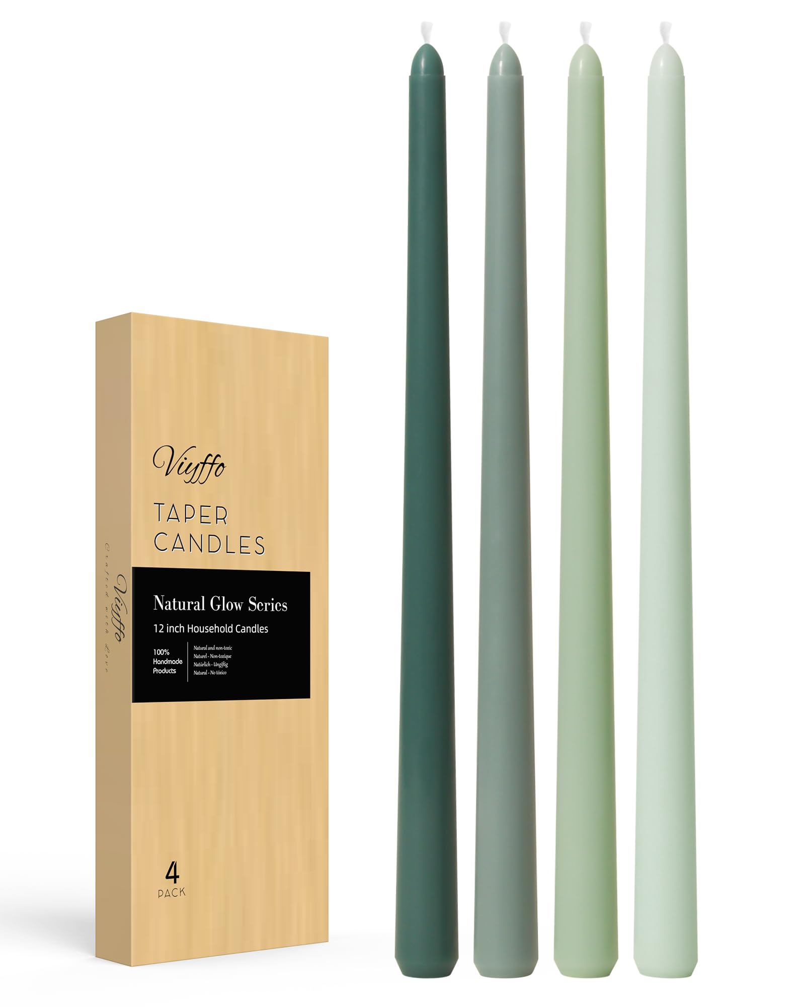 Viyffo Taper Candles 12 Inch Green Set of 20 Unscented, Dripless, Smokeless Long Tall Tapered Candlesticks Wedding Advent Home D