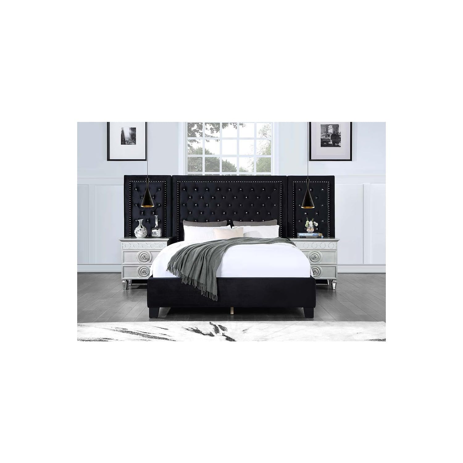 Acme Damazy Queen Bed in Black Velvet