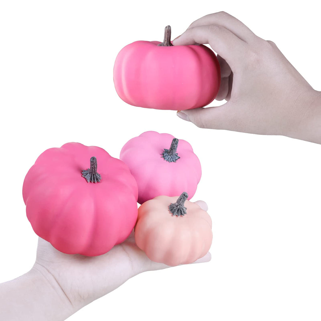 12 Pcs Assorted Small Fall Artificial Pumpkins Faux Pink Pumpkins Decorative Pumpkins Foam Pumpkins For Gifts Fall Wedding Baby