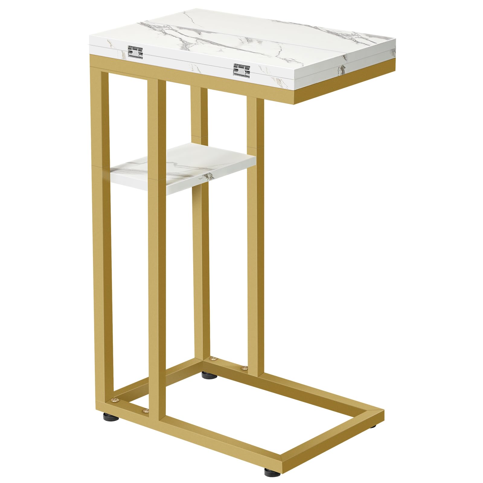 HOOBRO Foldable End Table, Gold C Shaped Side Table with Storage Shelf, Small Snack Table Suitable for Living Room Bedroom Small