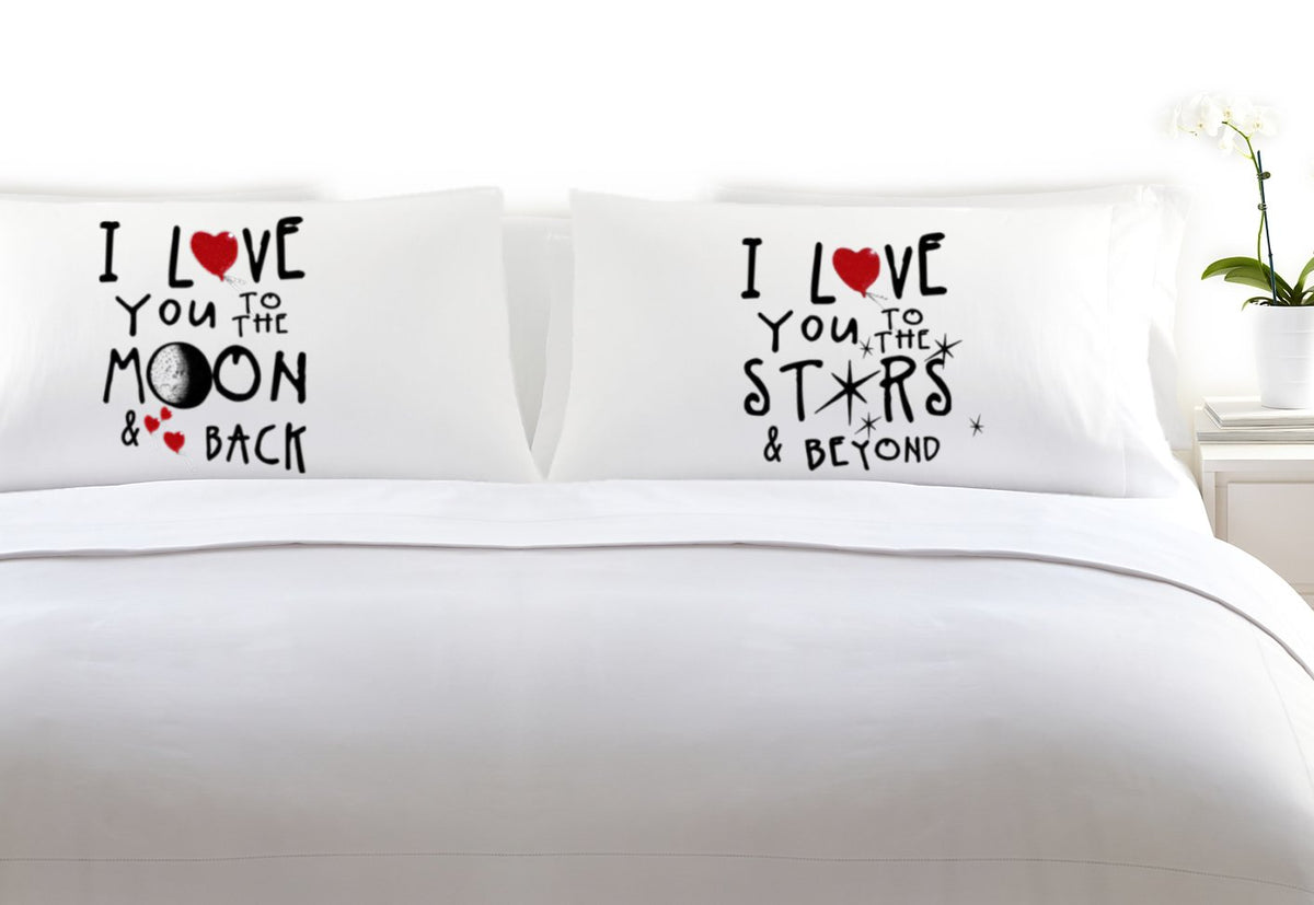 I Love You To The Moon And Back Stars And Beyond Set Of 2 (King White) Bedroom Couples Pillowcases