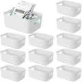 12 Pieces Plastic Storage Bins with Handles, 9.6 X 6.3 X 3.9 Inch, White