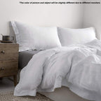 Simple&Opulence 100% Linen Duvet Cover Set With Embroidery Border Washed - 2 Pieces (1 Duvet Cover & 1 Pillow Sham) With Button Closure Soft Breathable Farmhouse - White, Twin Size
