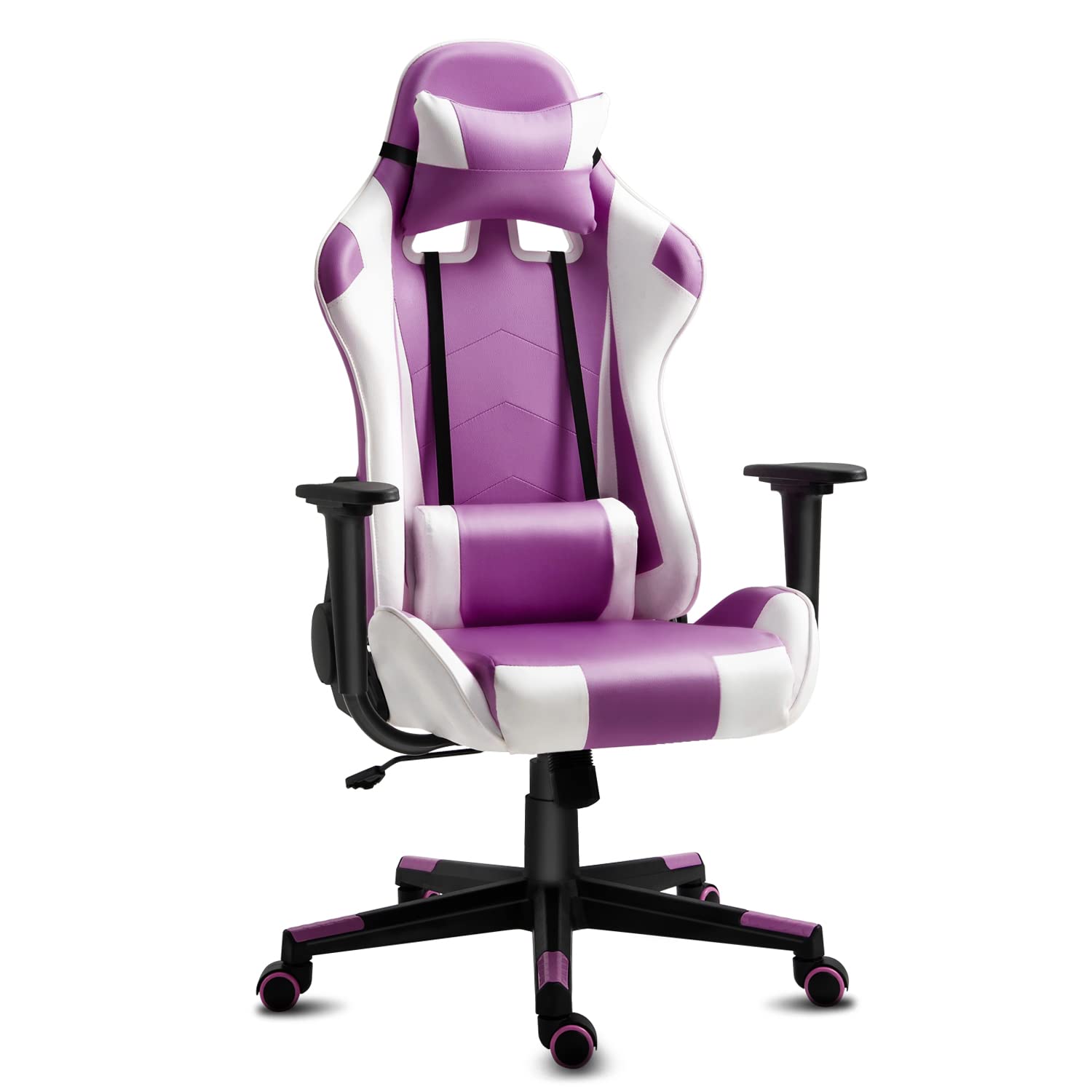 Modern-Depo Gaming Chair with Headrest and Lumbar Support, Height Adjustable Swivel Office Chair, High-Back Recliner, Purple Whi