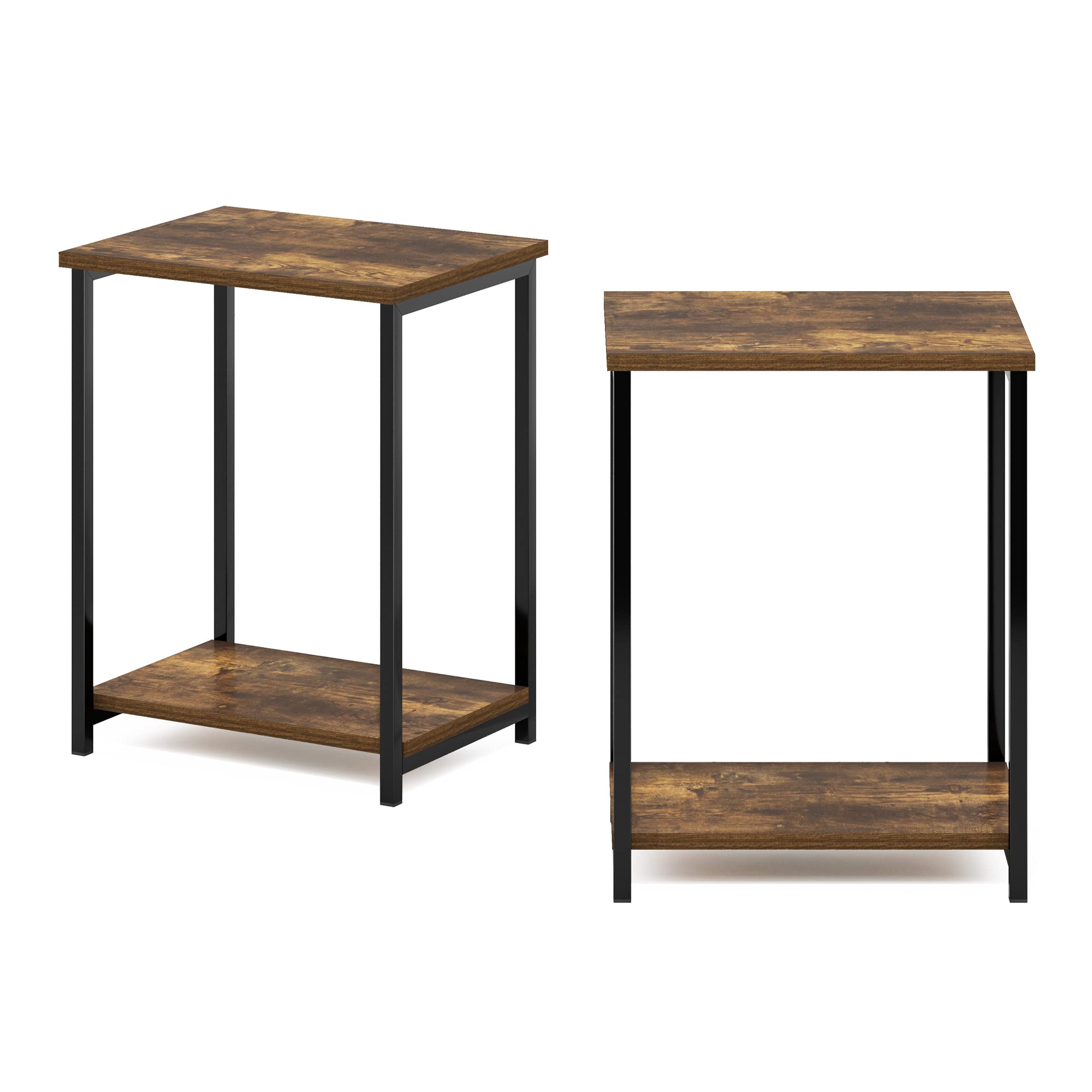 Furinno Simplistic Metal Frame End Table, 2-Pack, Amber Pine