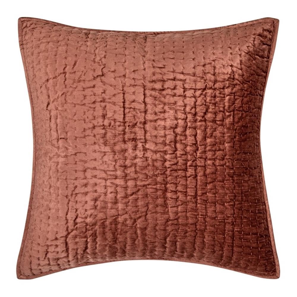 Kosas Home Dimitry 26x26 Velvet and Solid Cotton Euro Sham in Terracotta Orange