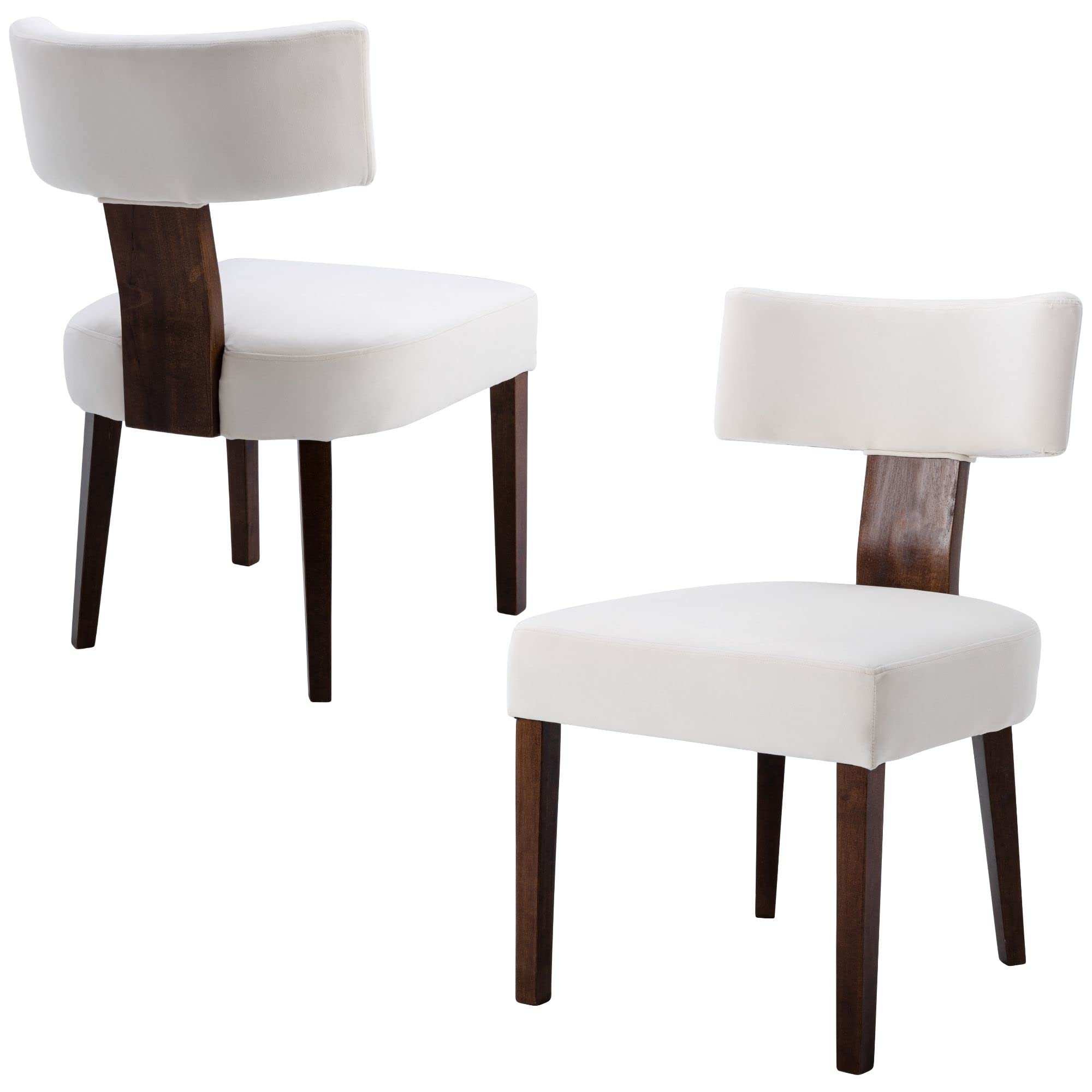 Bestano Modern Dining Chairs Set Of 2, Comfy Upholstered Side Chairs With Wood Legs, Velvet Fabric Dining Chairs With Curved Win