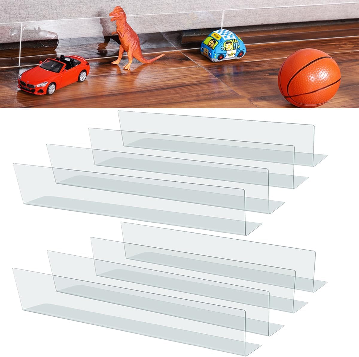 8 Pack Under Couch Blocker 16 L x 3.2 H Under Bed Blocker Gap Bumper Stop Toys Safety PVC Adjustable Clear Couch Guards Toys Blo