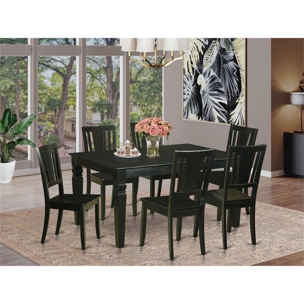 East West Furniture WEDU7-BLK-W 7 Piece Kitchen Table Set Consist of a Rectangle Dining Table with Butterfly Leaf and 6 Dining Chairs, 42x60 Inch, Black