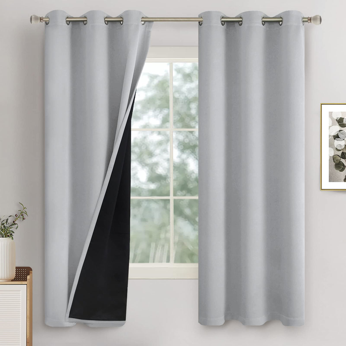 Quemas Light Grey Blackout Curtains For Bedroom 63 Inch Length 2 Panels, Thermal Insulated 100% Light Blocking Soundproof Gromme