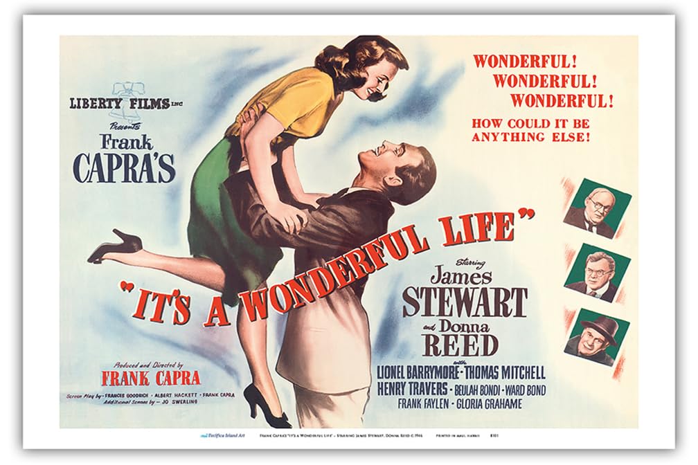 Frank Capras Its a Wonderful Life - Starring James Stewart Donna Reed - Vintage Film Movie Poster c.1946 - Master Art Print (U