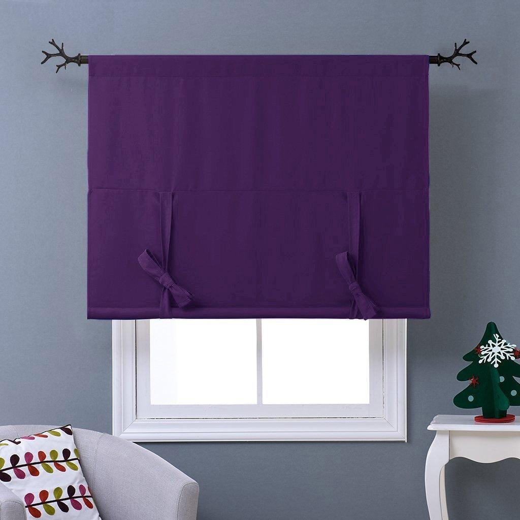Nicetown Thermal Insulated Blackout Curtain - Tie Up Shade Drape For Narrow Window/Kitchen/Halloween Present (Royal Purple, Rod