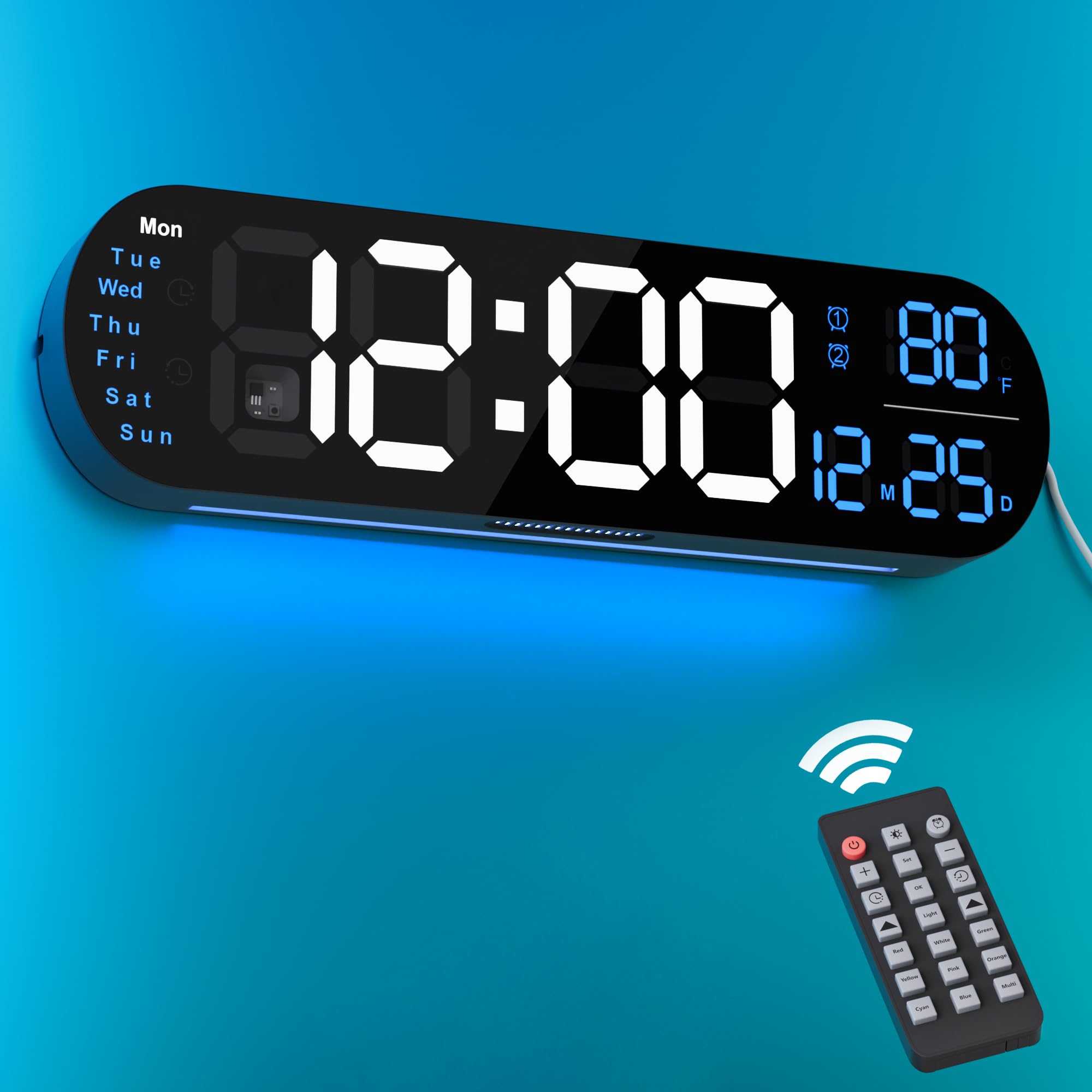 ANALOI Digital Wall Clock Large Display, 13.7 inch Large Digital Wall Clock with RGB Color Changing Remote Control, Date Week Te