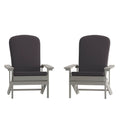 Set of 2 Adirondack Chairs in Gray with Gray Cushions for Deck, Porch, and Patio