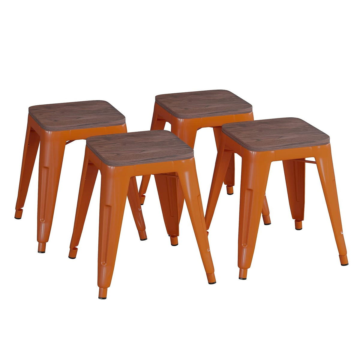 Flash Furniture Metal Dining Table Height Stool with Wooden Seat Set of 4 - Backless Orange Kai Commercial Grade Stool - Kai 18&quot; Stackable Dining Chairs