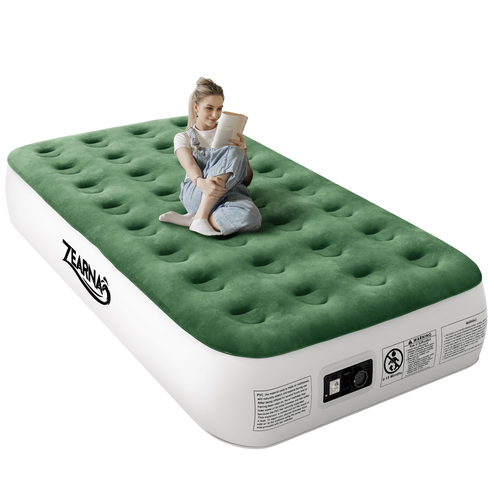 Zearna Air Mattress With Built In Pump - Upgraded Twin Blow Up Mattress, 2 Mins Quick Self Inflatable, 13''/550Lbs Max, Strong S