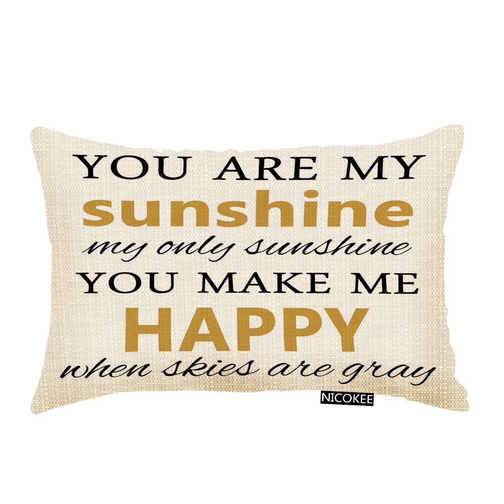 Nicokee Throw Pillow Cover You Are My Sunshine You Make Me Happy Decorative Pillow Case Home Decor 20X12 Inches Pillowcase