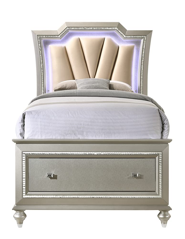 Acme Furniture Kaitlyn Twin Bed w/Storage in PU & Champagne