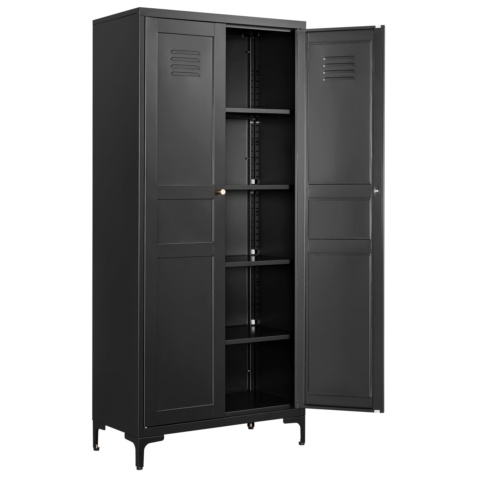 Fesbos Metal Storage Cabinet-61” Tall Steel File Cabinets With Doors And 4 Adjustable Shelves-Black Steel Storage Cabinet For Home,Kitchen, School, Office, Garage