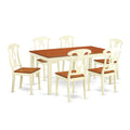 East West Furniture NIKE7-WHI-W 7 Piece Room Set Consist of a Rectangle Kitchen Table with Butterfly Leaf and 6 Dining Chairs, 36x66 Inch, Buttermilk & Cherry