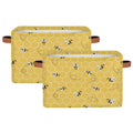 2Pack Yellow with Bees Large Collapsible Storage Bins,Honey Honeycombs Decorative Canvas Fabric Storage Boxes Organizer with Han