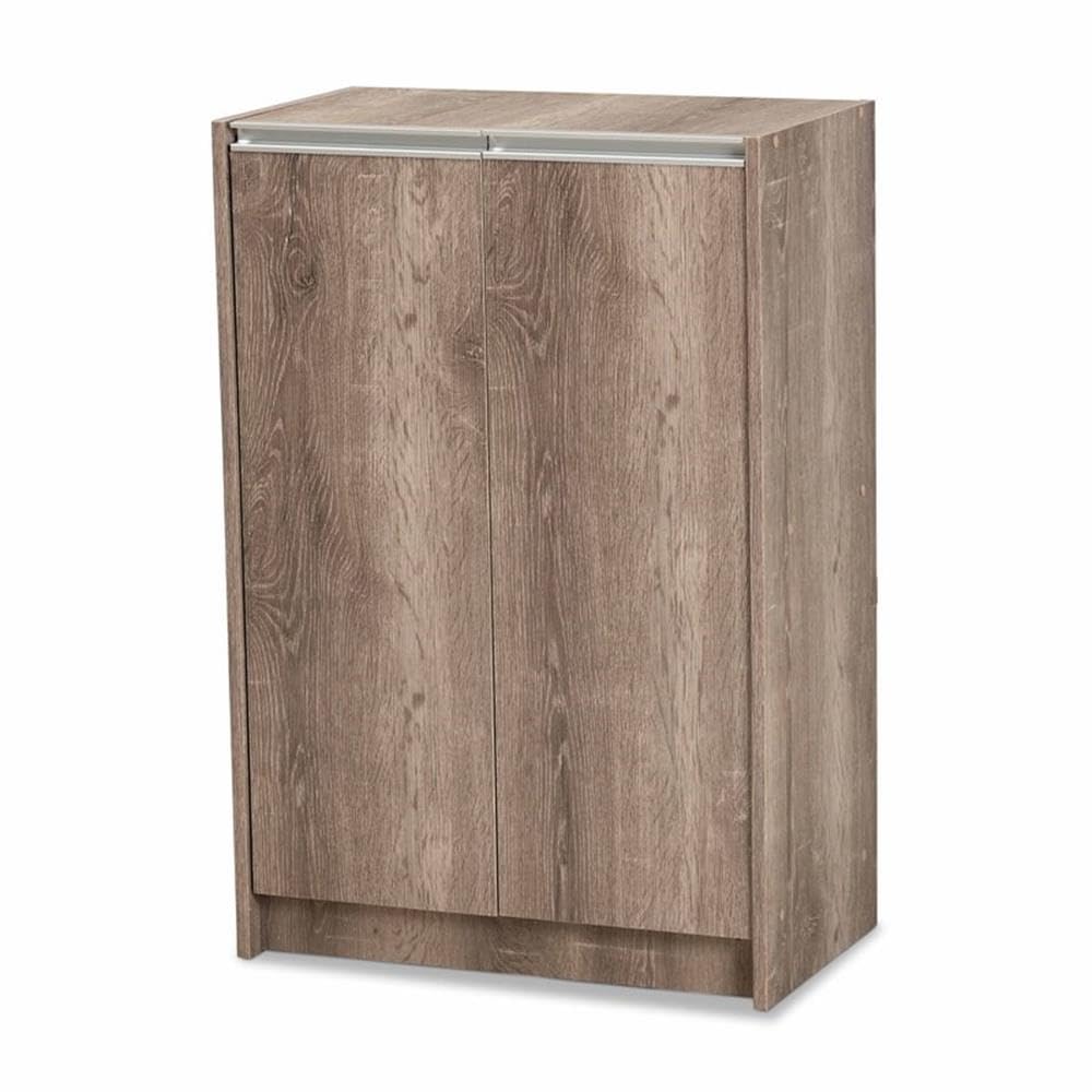 Baxton Studio Langston Modern and Contemporary Weathered Oak Finished Wood 2-Door Shoe Cabinet