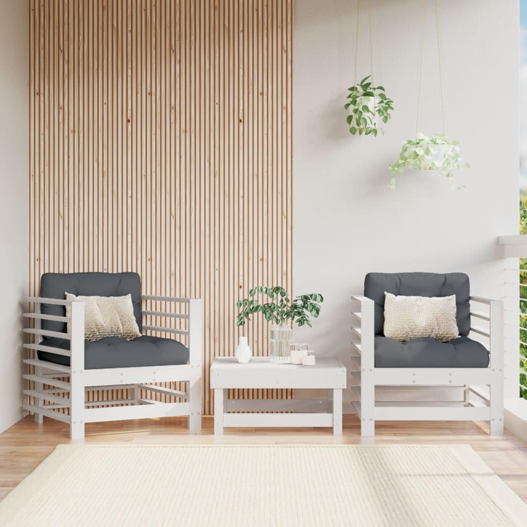 vidaXL Solid Pine Wood Patio Chairs with Cushions - White, Slatted Design with Comfortable Seat Experience, Ideal for Garden, Patio, or Terrace