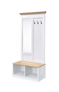Acme Melati Wooden Fame Hall Tree with 2 Compartments in Light Oak and White