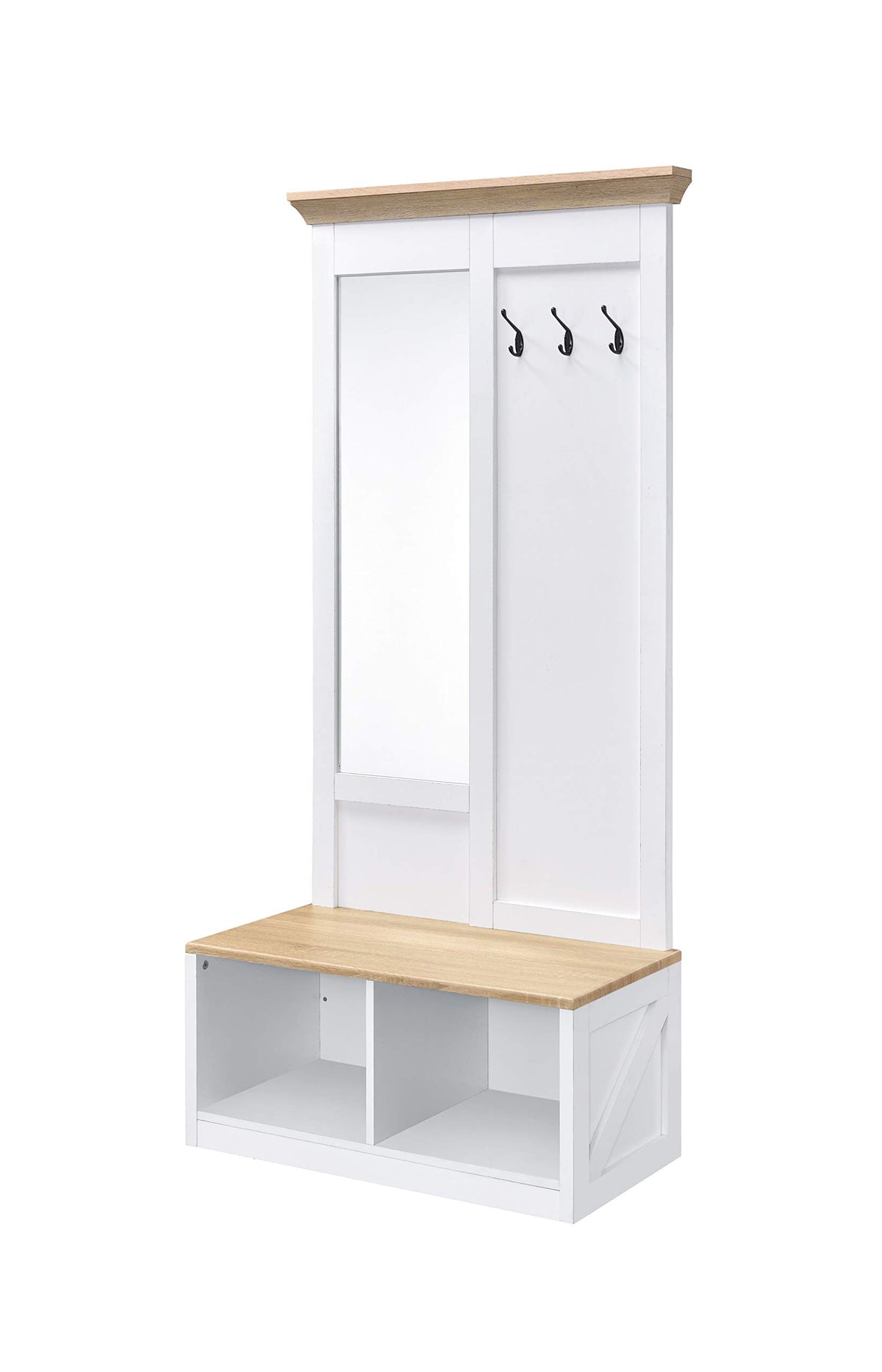 Acme Melati Wooden Fame Hall Tree with 2 Compartments in Light Oak and White