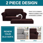 Turquoize Stretch Sofa Slipcover 2 Pieces Sofa Cover Couch Cover For 2 Cushion Couch Washable Furniture Protector Covers With Elastic Bottom Feature Thick Jacquard Fabric (Loveseat, Brown)