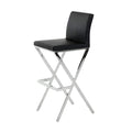 Benjara Leatherette Bar Stool with X Shape Legs, Set of 2, Black and Chrome