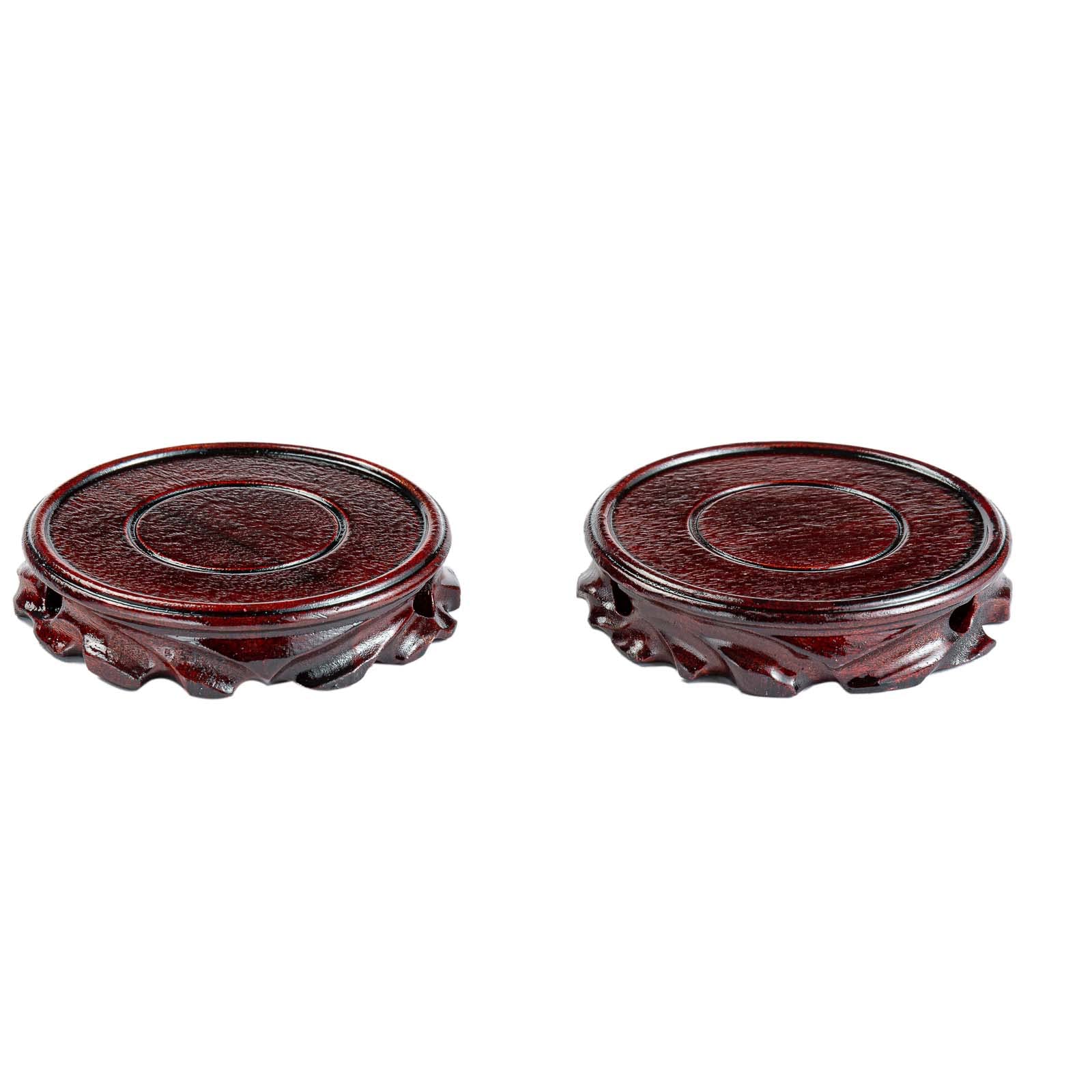 Thy Collectibles Set Of 2 Oriental Rosewood Plant And Drink Coasters Stands For Small House Plants, Coffee Table, Desk, Office,