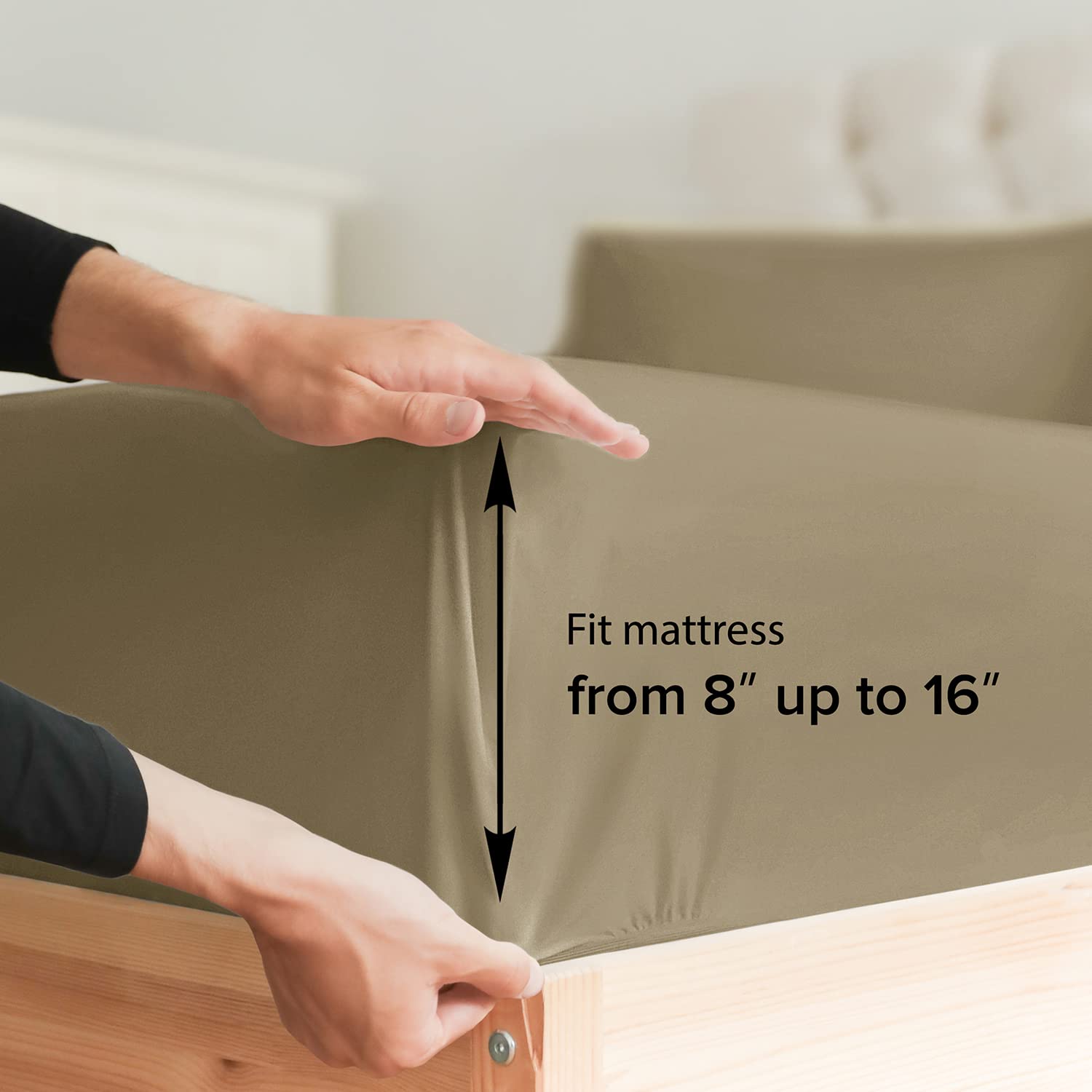 Full Size Fitted Bed Sheet - Hotel Luxury Single Fitted Sheet Only - Fits Mattress Up To 16 - Extra Soft, Wrinkle Free, Breathable, And Cooling - Bottom Fitted Sheet - Khaki Single Fitted Sheet Only