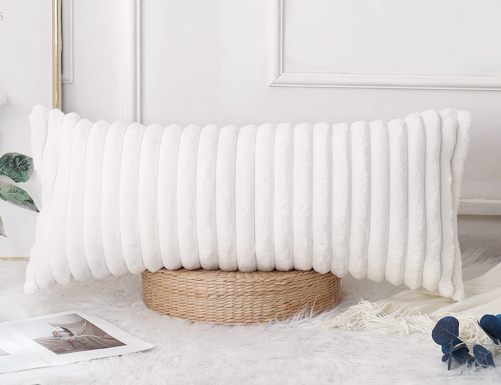 Panod Faux Fur Decorative Lumbar Throw Pillow Covers 14 X 36,Plush Long Boho Lumbar Pillow Covers Pillow Case Cushion Case For B