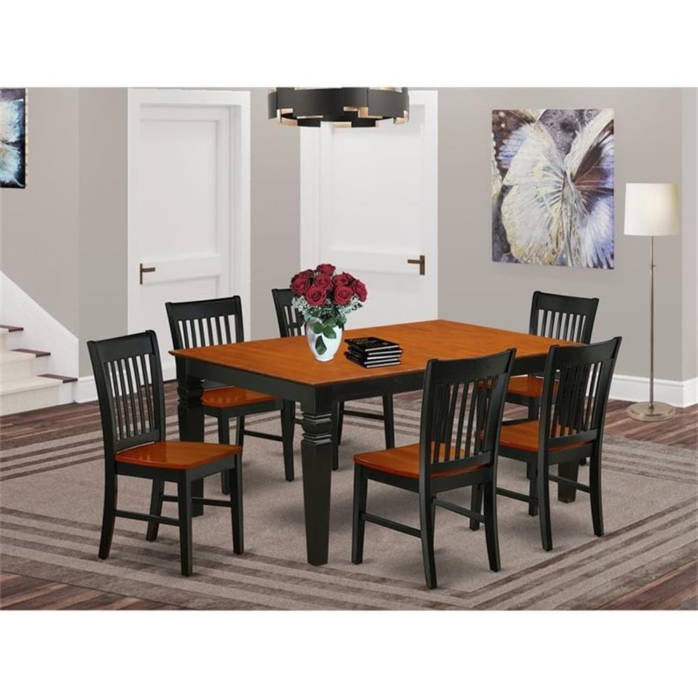 East West Furniture WENO7-BCH-W 7 Piece Dining Set Consist of a Rectangle Dining Table with Butterfly Leaf and 6 Kitchen Chairs, 42x60 Inch, Black & Cherry
