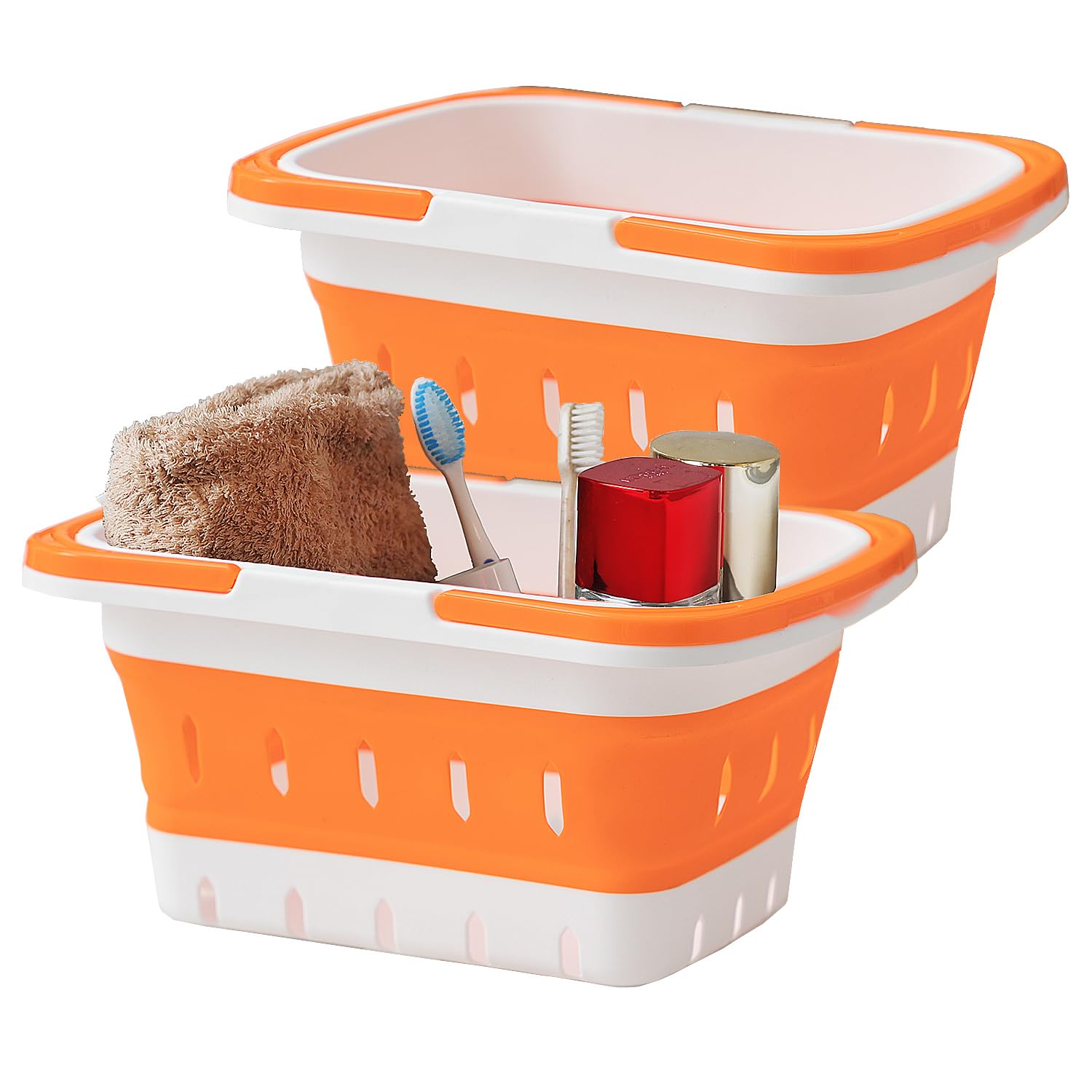 MINDFARGE Portable Folding Plastic Bath Caddy with Handle, Perforated, Travel Bathroom Organizer for Bedroom, Bathroom, Shower, 