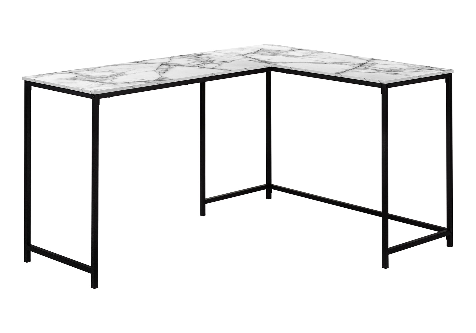 Monarch Specialties I 7393 Computer Desk, Home Office, Corner, 58" L, L Shape, Work, Laptop, Metal, Laminate, White Marble Look, Black, Contemporary, Modern