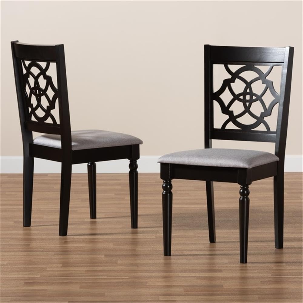 Baxton Studio Renaud Modern and Contemporary Grey Fabric Upholstered and Dark Brown Finished Wood 2-Piece Dining Chair Set