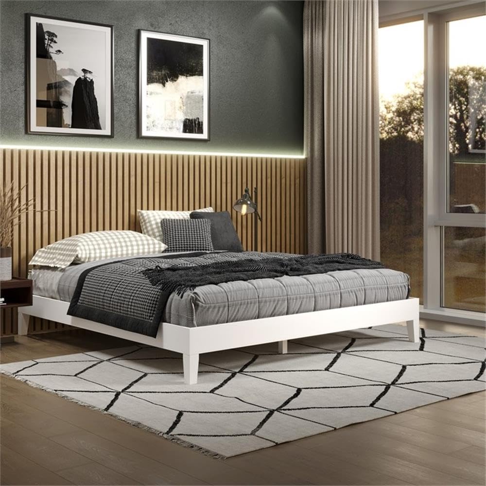 Steve Silver Furniture Nix King Platform Bed Contemporary, 6.5-Inch Bed Clearance, Farmhouse, Mid-Century, Traditional, w/Wooden Slats, No Box Spring Needed, 82.01" L x 78.46" W x 12.24" H, White