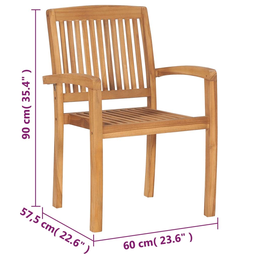 vidaXL 4X Solid Teak Wood Stacking Patio Chairs with Cushions Garden Outdoor Balcony Backyard Terrace Lounge Dinner Dining Seating Home Furniture