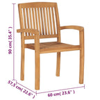 vidaXL 4X Solid Teak Wood Stacking Patio Chairs with Cushions Garden Outdoor Balcony Backyard Terrace Lounge Dinner Dining Seating Home Furniture