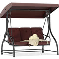 3 In 1 Outdoor Porch Glider Swing With Adjustable Canopy, 3 Seat Patio Swing Chair With Thickened Cushions, For Backyard, Porch,