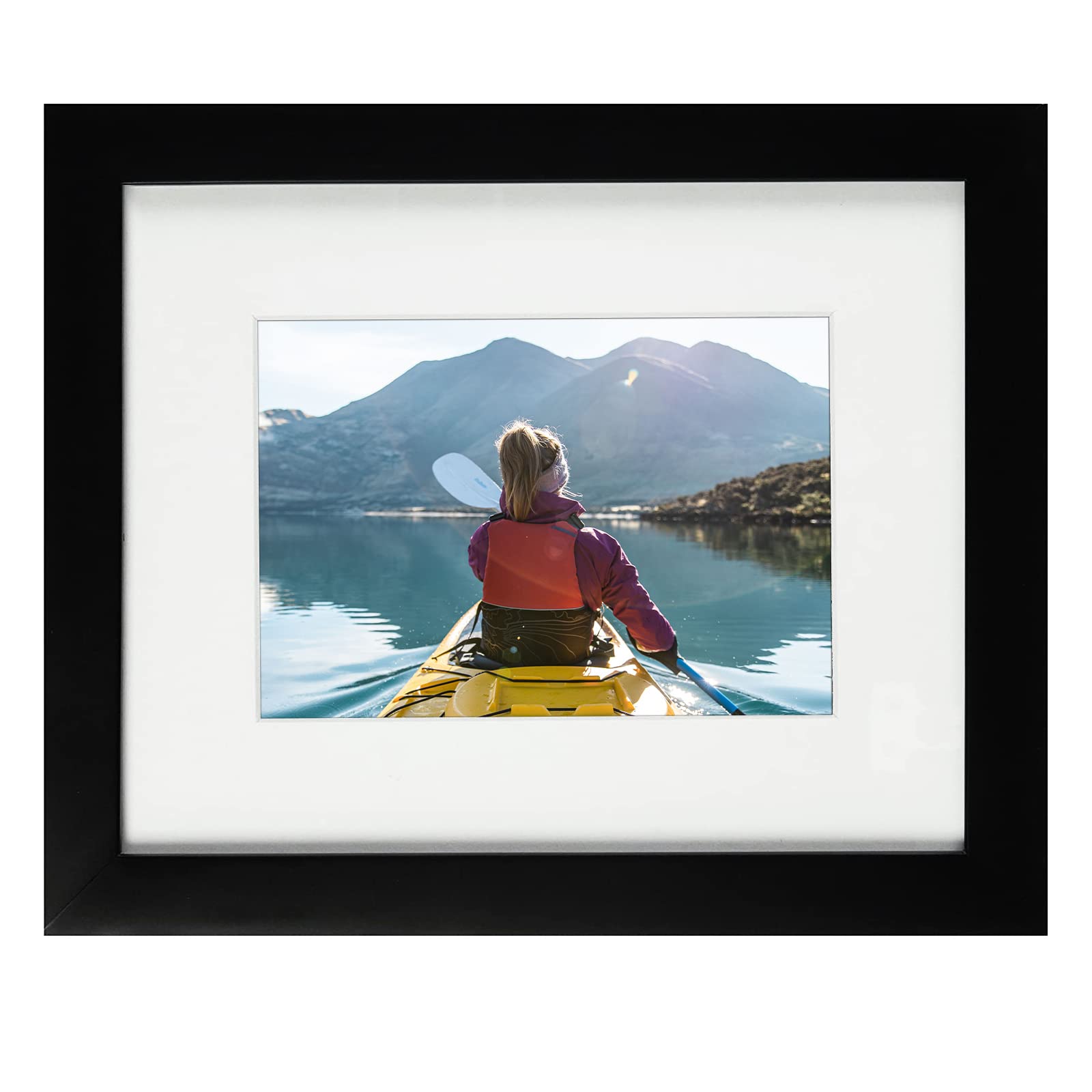 Golden State Art, 8x10 Black Photo Frame - Wood, Real Glass, and White Mat Display for 5x7 Picture (Table-Top or Wall Display)